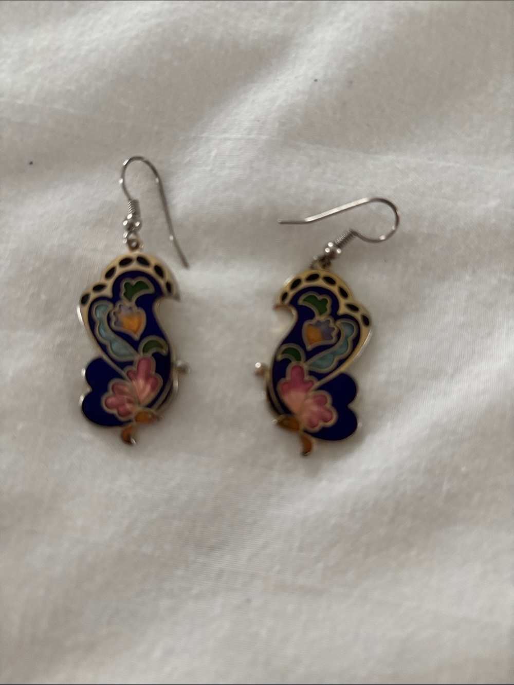 Blue Floral Enamel Drop Earrings - Women Jewelry